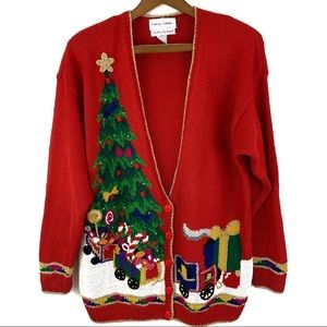 Oversized hand knit vintage Christmas sweater M